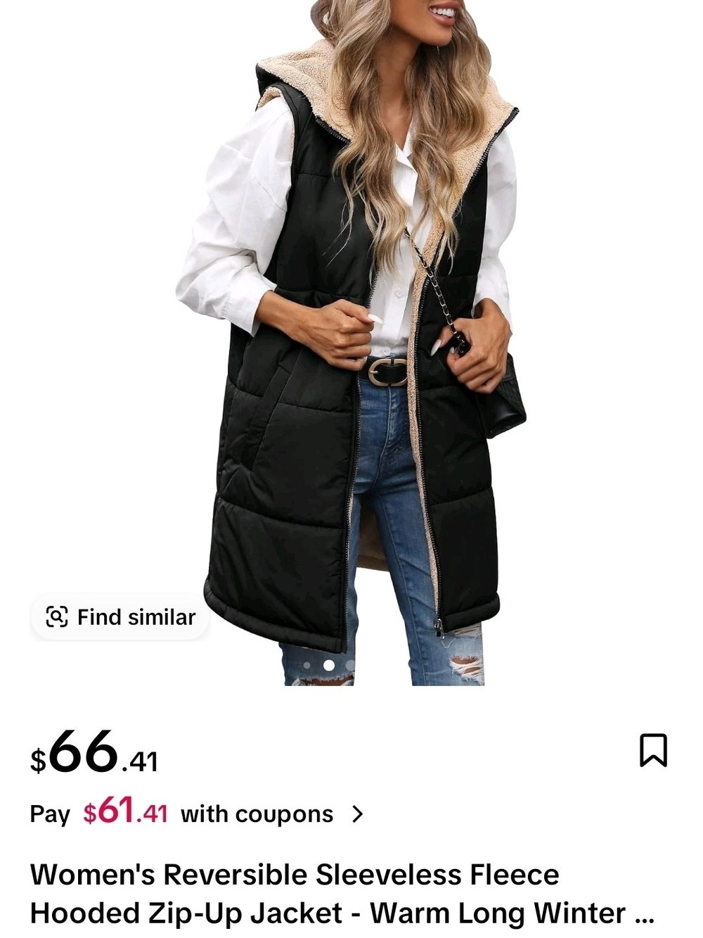 Reversible Sleeveless Hooded Puffer Vest - Black/Cream